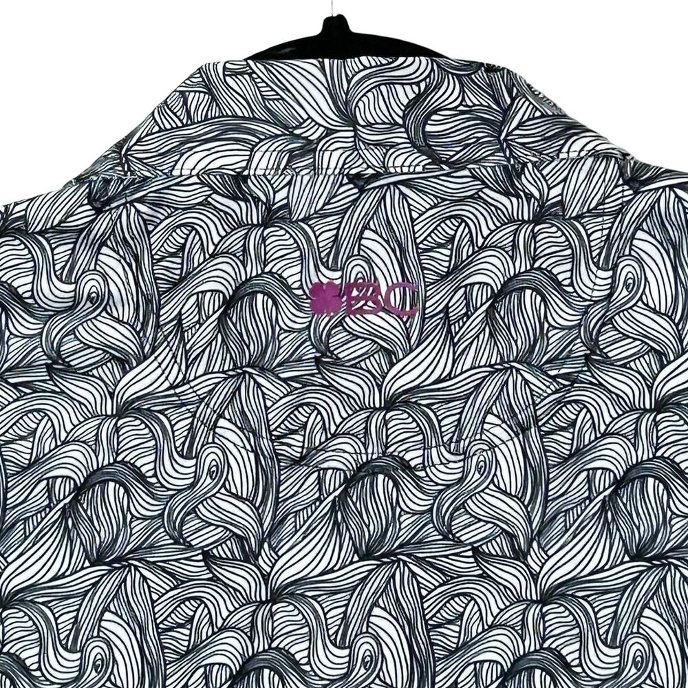 New Black Clover Button Up Short Sleeve Golf Shirt Black White Men Large NWOT - Picture 7 of 9